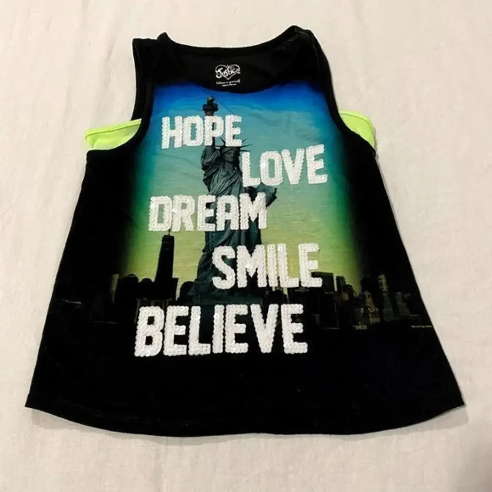 Justice Girls NYC Black Green Sleeveless‎ Top Size 8